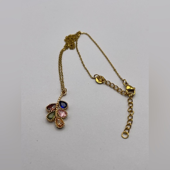 Colorful Cubic Zirconia Leaf Pendant Necklace- Trendy Stylish Gold Leaf Necklace - Picture 9 of 13